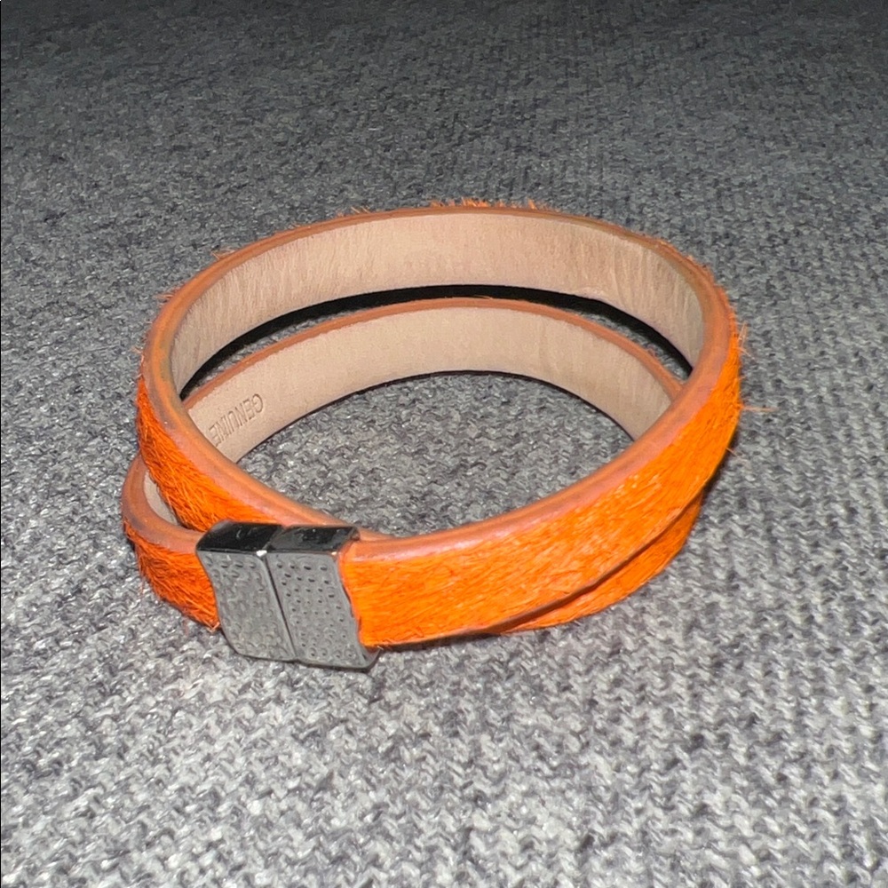 Rustic Cuff Double Wrap Bracelet - Orange Calfskin